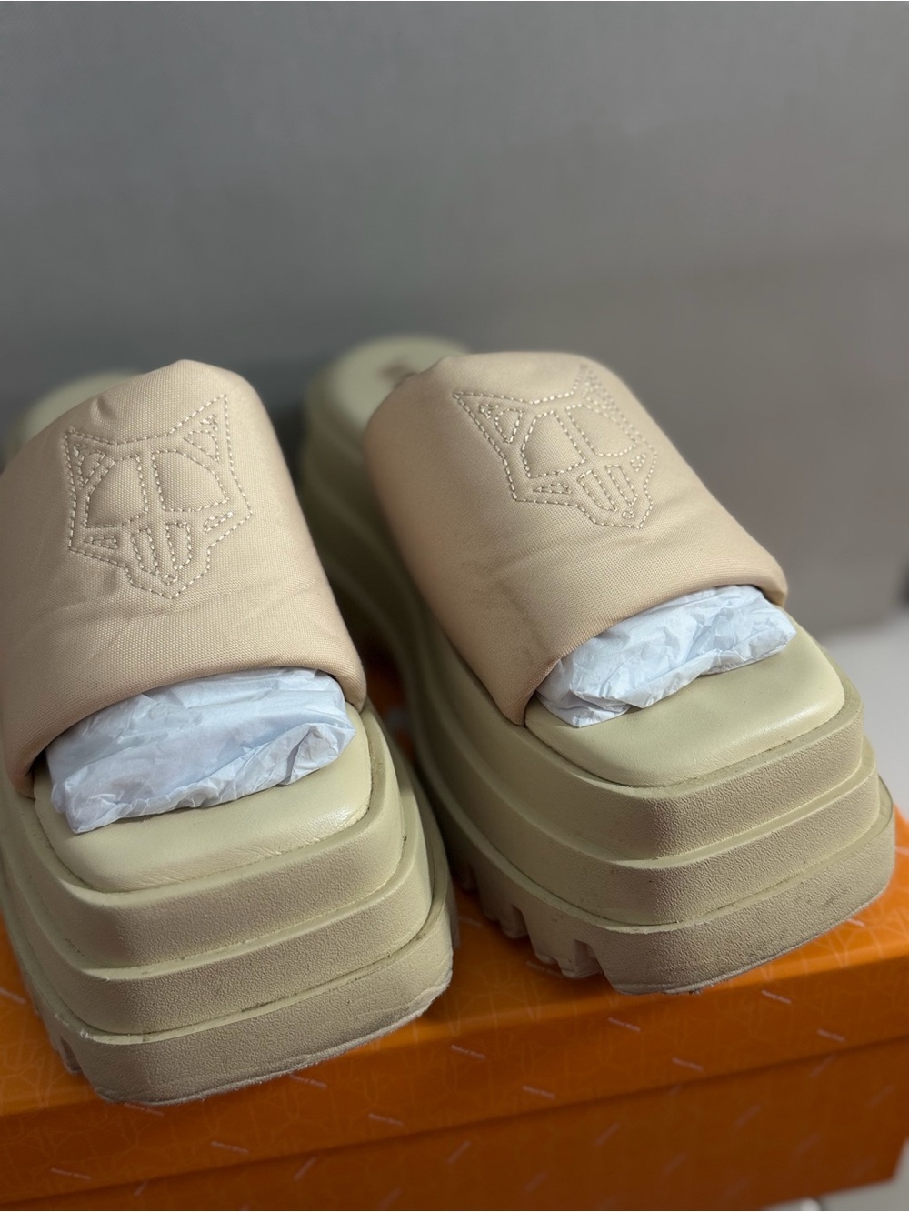 Naked Wolfe Cream Platform Slide Sandals